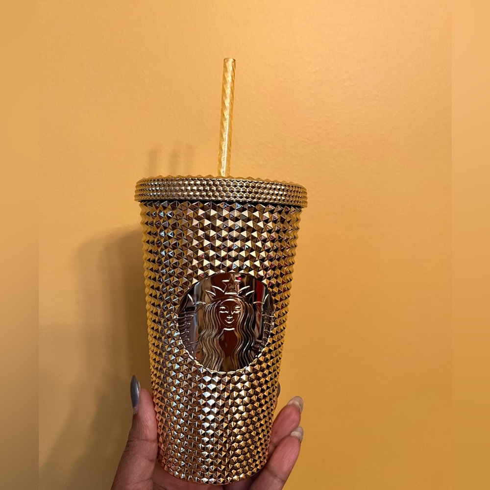 Starbucks Metallic Gold Chrome Studded Grande Tumbler - Holiday 2022 - BEAUTIFUL